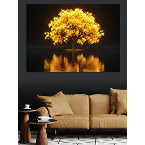 Altın Sarısı Yansıyan Ağaç Dekoratif Kanvas - Mdf Ahşap Tablo 100x140 cm