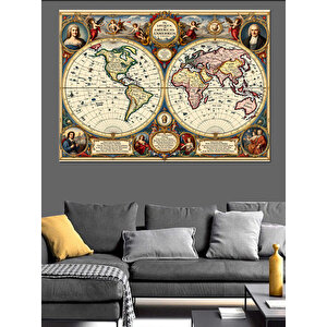 Eski Haritalı Dünya Çizimi Dekoratif Kanvas - Mdf Ahşap Tablo 35x50 cm