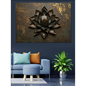 Altın Lotus Heykeli Dekoratif Kanvas - Mdf Ahşap Tablo