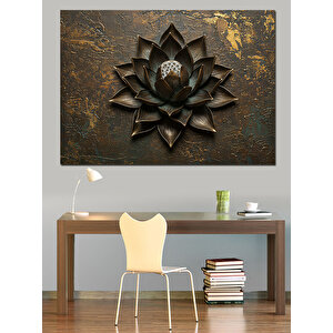 Altın Lotus Heykeli Dekoratif Kanvas - Mdf Ahşap Tablo 100x140 cm