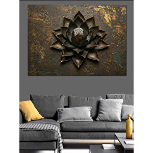 Altın Lotus Heykeli Dekoratif Kanvas - Mdf Ahşap Tablo 100x140 cm