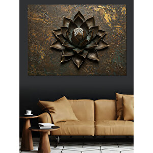 Altın Lotus Heykeli Dekoratif Kanvas - Mdf Ahşap Tablo 100x140 cm