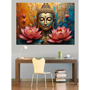 Lotuslu Buda Heykeli Dekoratif Kanvas - Mdf Ahşap Tablo 70x100 cm