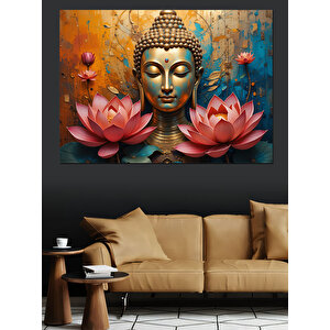 Lotuslu Buda Heykeli Dekoratif Kanvas - Mdf Ahşap Tablo
