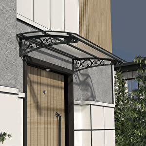 Pratik Metal Sundurma 280x100 Lale Serisi Kapı Üstü Sundurma Koruma Gölgelik Siyah - Şeffaf 280x100 cm