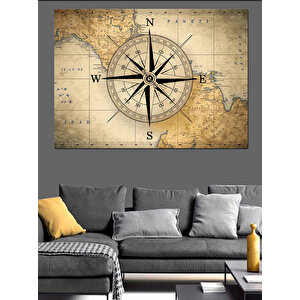 Vintage Pusula Haritası Dekoratif Kanvas - Mdf Ahşap Tablo 100x140 cm