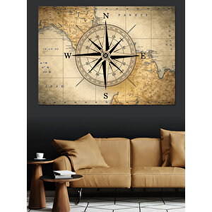 Vintage Pusula Haritası Dekoratif Kanvas - Mdf Ahşap Tablo 100x140 cm