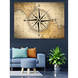 Vintage Pusula Haritası Dekoratif Kanvas - Mdf Ahşap Tablo 100x140 cm