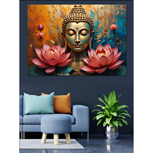 Lotuslu Buda Heykeli Dekoratif Kanvas - Mdf Ahşap Tablo 100x140 cm