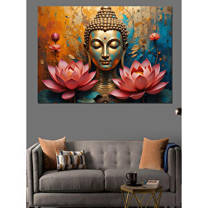 Lotuslu Buda Heykeli Dekoratif Kanvas - Mdf Ahşap Tablo 100x140 cm