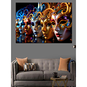 Renkli Maskeli Venedik Karnavalı Dekoratif Kanvas - Mdf Ahşap Tablo 70x100 cm