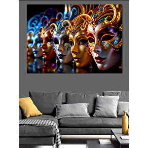 Renkli Maskeli Venedik Karnavalı Dekoratif Kanvas - Mdf Ahşap Tablo 70x100 cm