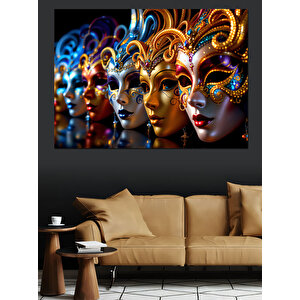 Renkli Maskeli Venedik Karnavalı Dekoratif Kanvas - Mdf Ahşap Tablo