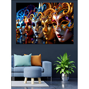 Renkli Maskeli Venedik Karnavalı Dekoratif Kanvas - Mdf Ahşap Tablo