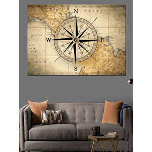 Vintage Pusula Haritası Dekoratif Kanvas - Mdf Ahşap Tablo