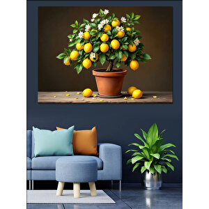 Saksıda Limon Ağacı Dekoratif Kanvas - Mdf Ahşap Tablo 50x70 cm