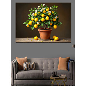 Saksıda Limon Ağacı Dekoratif Kanvas - Mdf Ahşap Tablo 50x70 cm