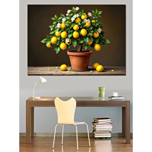 Saksıda Limon Ağacı Dekoratif Kanvas - Mdf Ahşap Tablo 50x70 cm