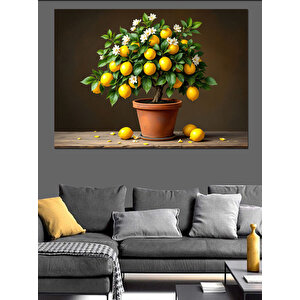Saksıda Limon Ağacı Dekoratif Kanvas - Mdf Ahşap Tablo