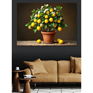Saksıda Limon Ağacı Dekoratif Kanvas - Mdf Ahşap Tablo