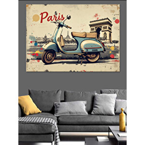 Paris Vespa Sokakları Dekoratif Kanvas - Mdf Ahşap Tablo 70x100 cm