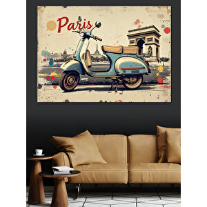 Paris Vespa Sokakları Dekoratif Kanvas - Mdf Ahşap Tablo 70x100 cm