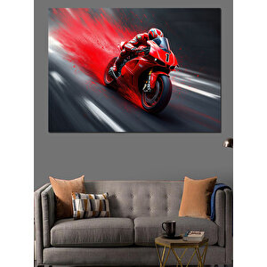 Hızlı Kırmızı Yarış Motoru Dekoratif Kanvas - Mdf Ahşap Tablo