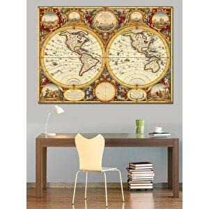 Eski Dünya Haritası Dekoratif Kanvas - Mdf Ahşap Tablo 50x70 cm