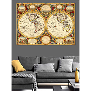 Eski Dünya Haritası Dekoratif Kanvas - Mdf Ahşap Tablo 50x70 cm