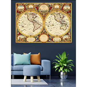 Eski Dünya Haritası Dekoratif Kanvas - Mdf Ahşap Tablo