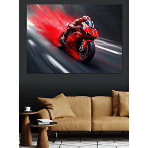 Hızlı Kırmızı Yarış Motoru Dekoratif Kanvas - Mdf Ahşap Tablo 50x70 cm