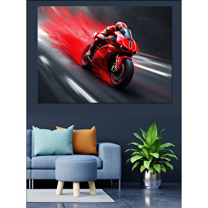 Hızlı Kırmızı Yarış Motoru Dekoratif Kanvas - Mdf Ahşap Tablo 50x70 cm