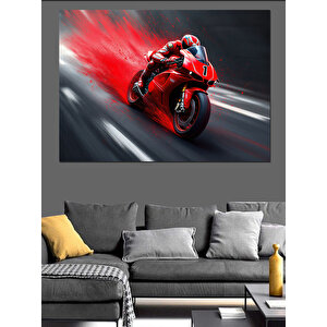 Hızlı Kırmızı Yarış Motoru Dekoratif Kanvas - Mdf Ahşap Tablo 70x100 cm