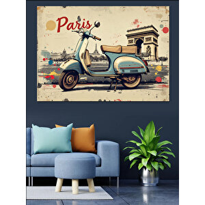 Paris Vespa Sokakları Dekoratif Kanvas - Mdf Ahşap Tablo 100x140 cm