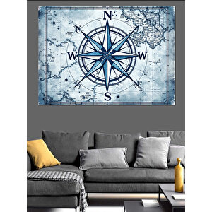 Pusula Çizimi Harita Dekoratif Kanvas - Mdf Ahşap Tablo 35x50 cm