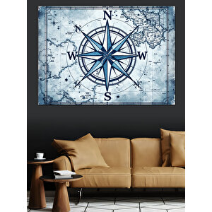 Pusula Çizimi Harita Dekoratif Kanvas - Mdf Ahşap Tablo
