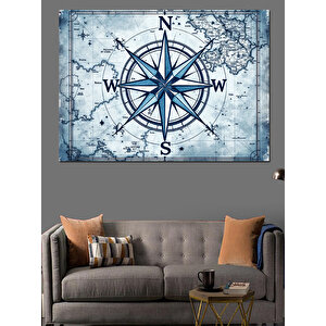 Pusula Çizimi Harita Dekoratif Kanvas - Mdf Ahşap Tablo 50x70 cm