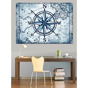 Pusula Çizimi Harita Dekoratif Kanvas - Mdf Ahşap Tablo 50x70 cm