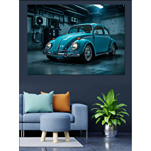 Mavi Vosvos Garajda Dekoratif Kanvas - Mdf Ahşap Tablo 25x35 cm