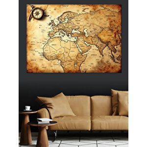 Eski Dünya Haritası Posteri Dekoratif Kanvas - Mdf Ahşap Tablo 100x140 cm