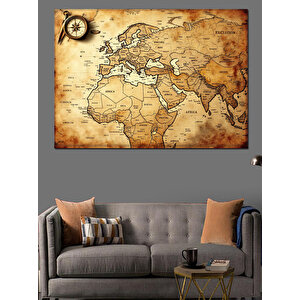 Eski Dünya Haritası Posteri Dekoratif Kanvas - Mdf Ahşap Tablo 100x140 cm