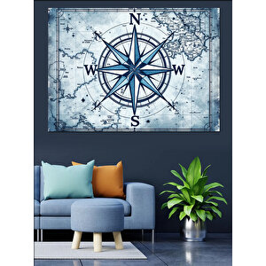Pusula Çizimi Harita Dekoratif Kanvas - Mdf Ahşap Tablo