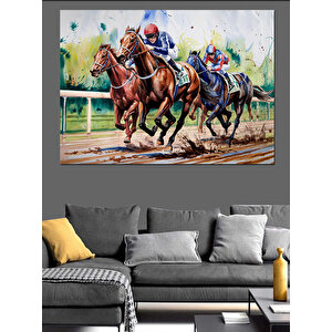 Yarış Pistinde Koşan Atlar Dekoratif Kanvas - Mdf Ahşap Tablo 70x100 cm