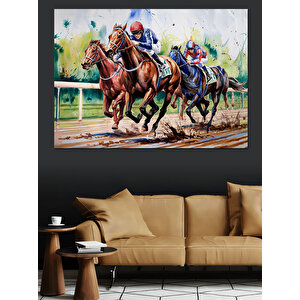 Yarış Pistinde Koşan Atlar Dekoratif Kanvas - Mdf Ahşap Tablo 70x100 cm
