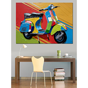 Renkli Vespa Ve Gölge Dekoratif Kanvas - Mdf Ahşap Tablo 100x140 cm