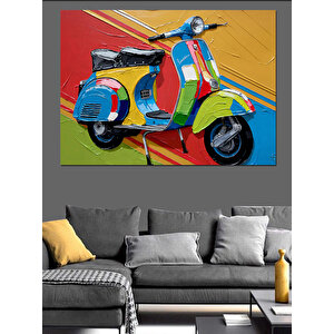 Renkli Vespa Ve Gölge Dekoratif Kanvas - Mdf Ahşap Tablo 100x140 cm
