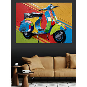 Renkli Vespa Ve Gölge Dekoratif Kanvas - Mdf Ahşap Tablo 100x140 cm