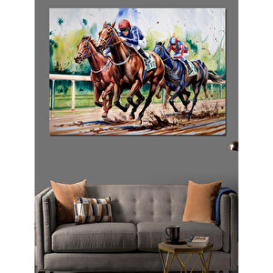 Yarış Pistinde Koşan Atlar Dekoratif Kanvas - Mdf Ahşap Tablo