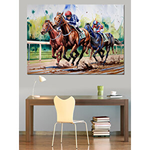 Yarış Pistinde Koşan Atlar Dekoratif Kanvas - Mdf Ahşap Tablo