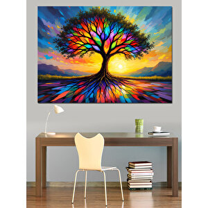 Renkli Hayat Ağacı Dekoratif Kanvas - Mdf Ahşap Tablo 35x50 cm